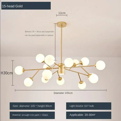 Modern black glass ball ceiling chandelier for living room