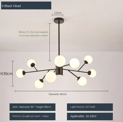 Modern black glass ball ceiling chandelier for living room