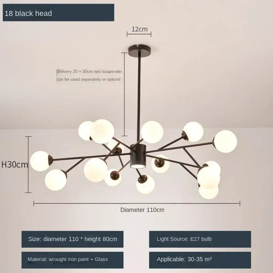 Modern black glass ball ceiling chandelier for living room