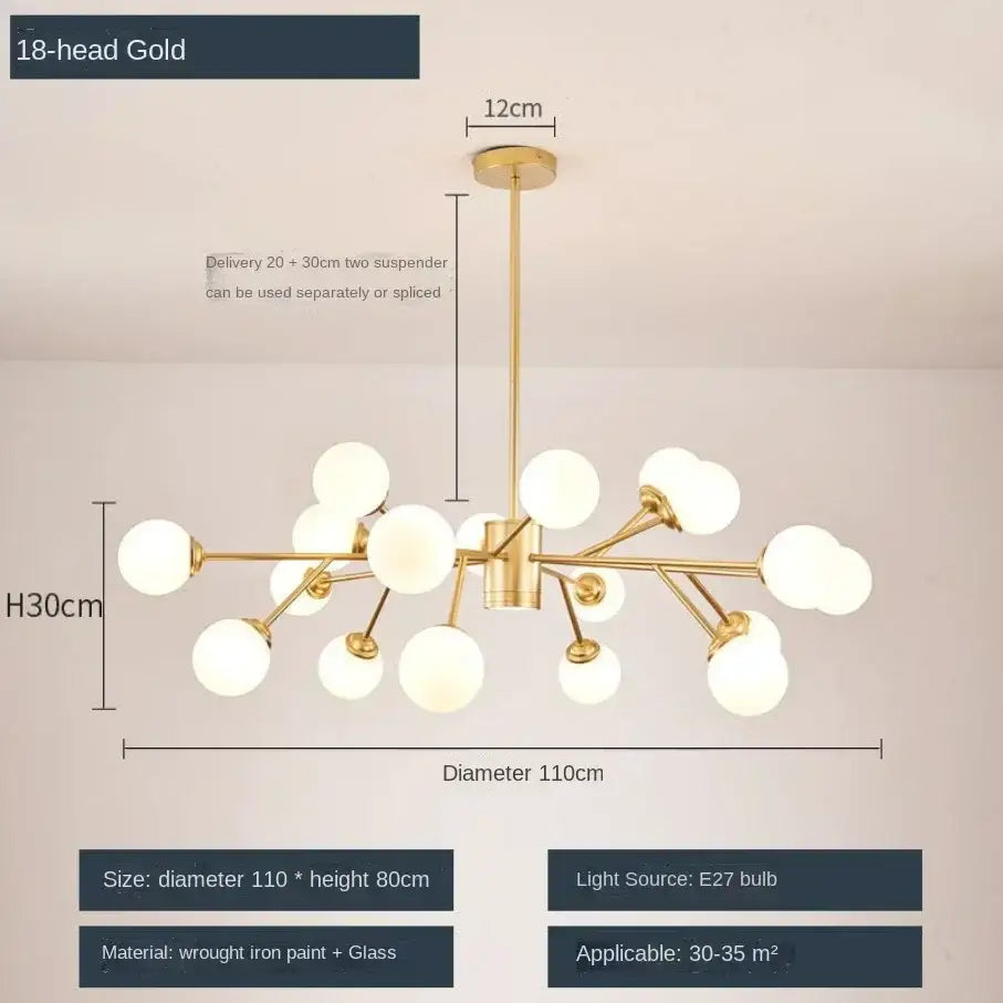 Modern black glass ball ceiling chandelier for living room