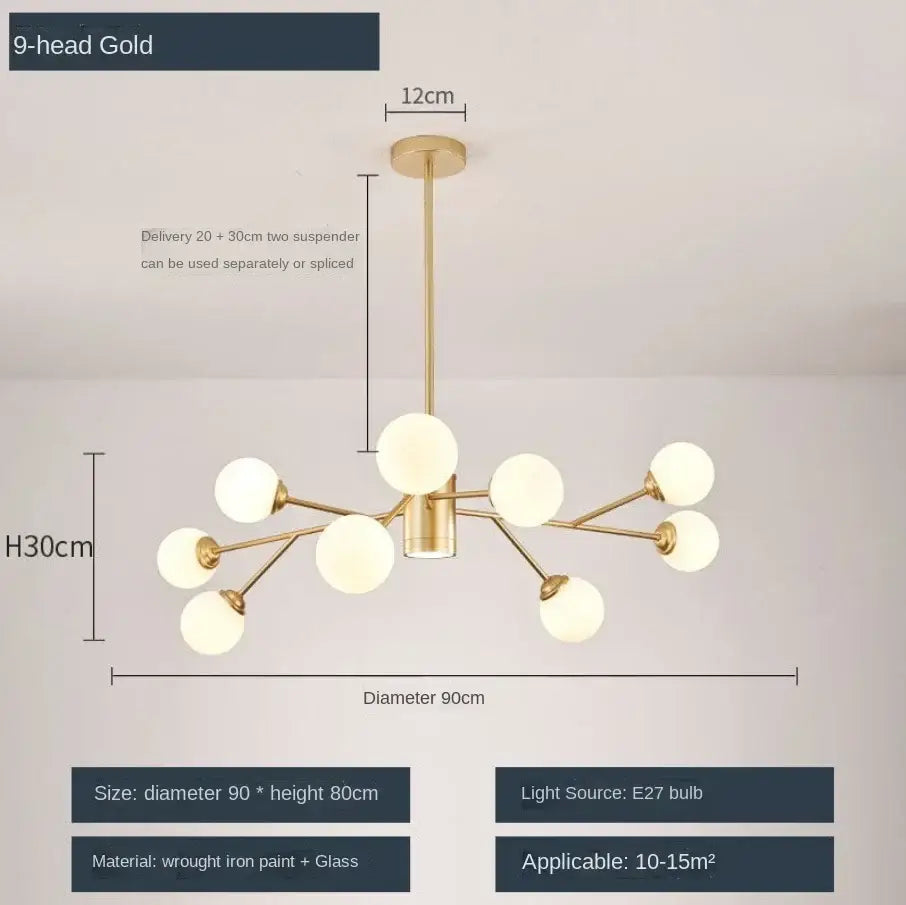 Modern black glass ball ceiling chandelier for living room