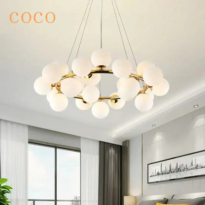 Modern gold glass ball ceiling chandelier dining room light