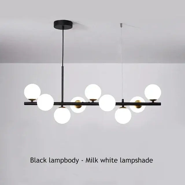 Modern black and amber glass ball ceiling chandelier dining room