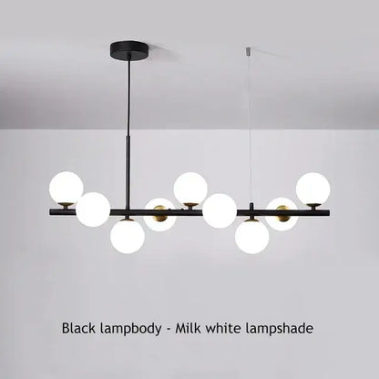 Modern black and amber glass ball ceiling chandelier dining room