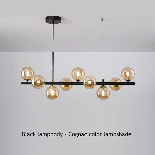 Modern black and amber glass ball ceiling chandelier dining room
