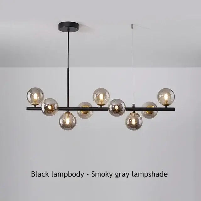 Modern black and amber glass ball ceiling chandelier dining room