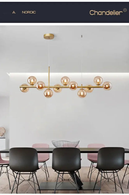 Modern black and amber glass ball ceiling chandelier dining room