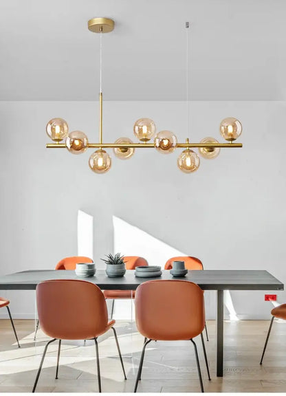 Modern black and amber glass ball ceiling chandelier dining room