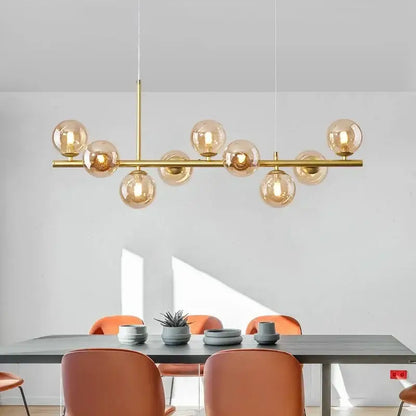Modern black and amber glass ball ceiling chandelier dining room