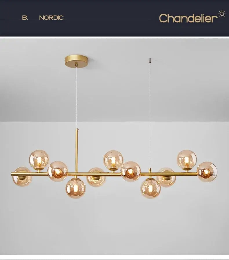 Modern black and amber glass ball ceiling chandelier dining room