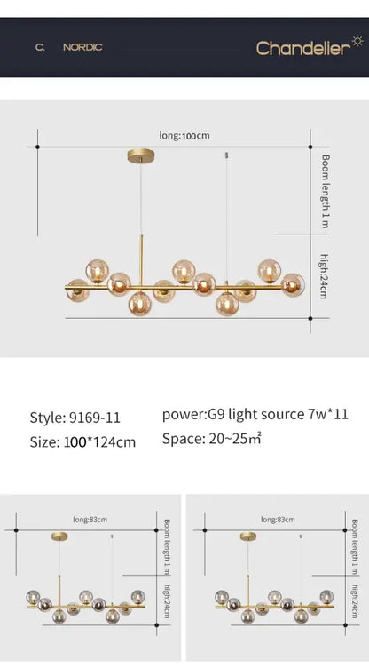 Modern black and amber glass ball ceiling chandelier dining room