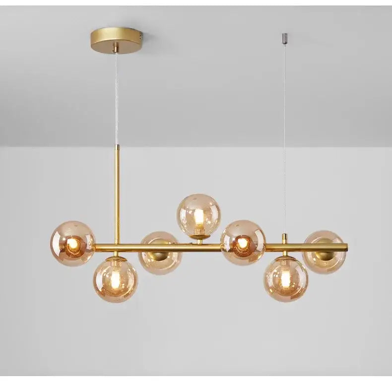 Modern black and amber glass ball ceiling chandelier dining room