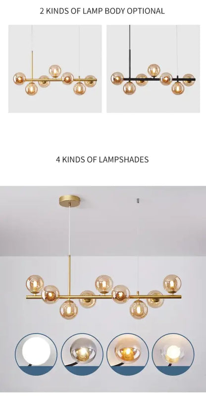 Modern black and amber glass ball ceiling chandelier dining room
