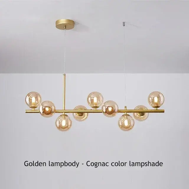 Modern black and amber glass ball ceiling chandelier dining room