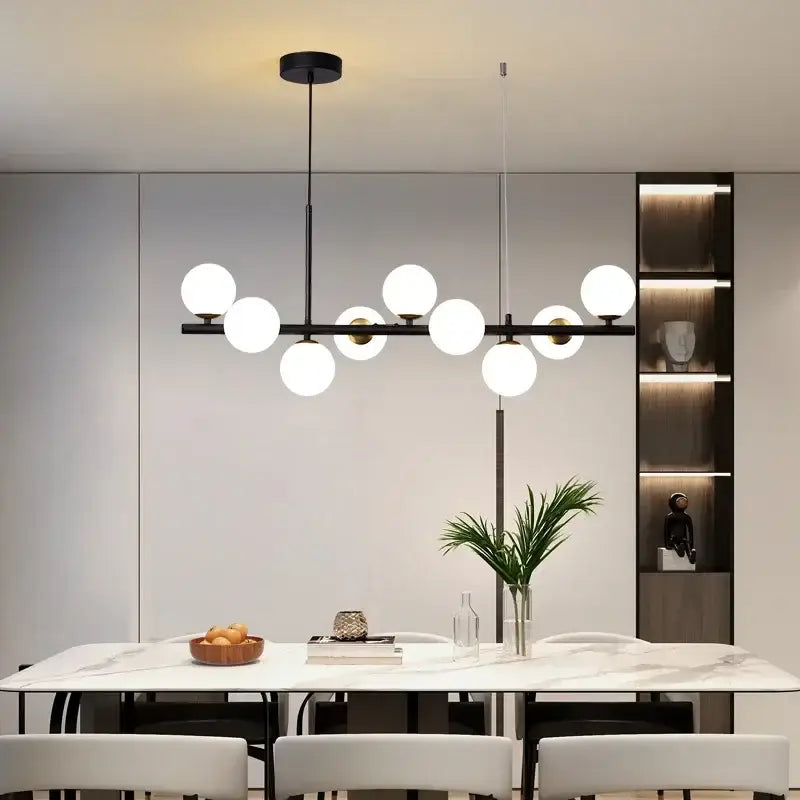 Modern black and amber glass ball ceiling chandelier dining room