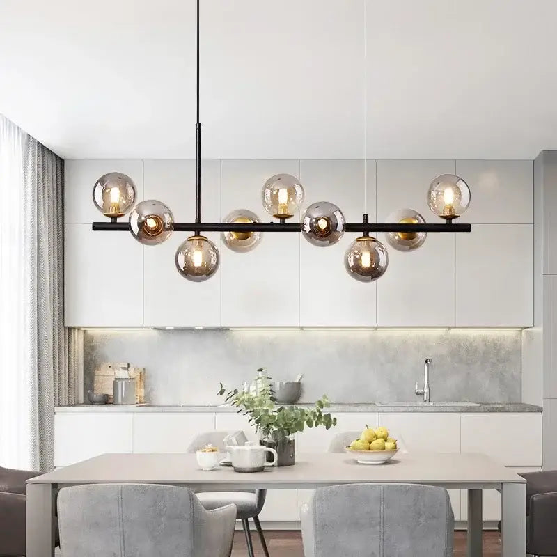 Modern black and amber glass ball ceiling chandelier dining room