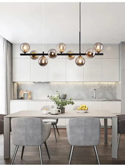 Modern black and amber glass ball ceiling chandelier dining room