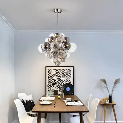 Modern ribbed glass ball ceiling chandelier for dining room