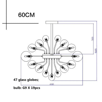 Modern ribbed glass ball ceiling chandelier for dining room