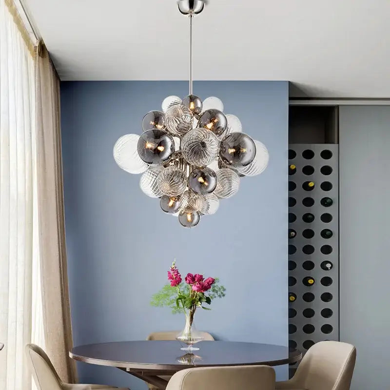 Modern ribbed glass ball ceiling chandelier for dining room
