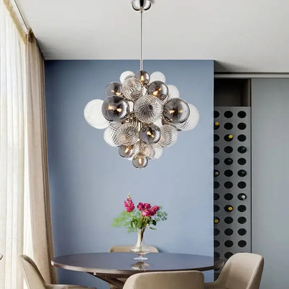 Modern ribbed glass ball ceiling chandelier for dining room
