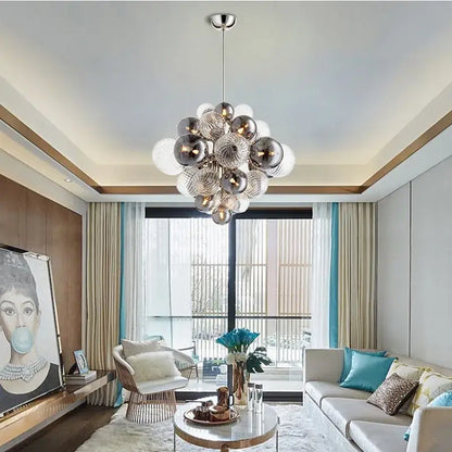 Modern ribbed glass ball ceiling chandelier for dining room