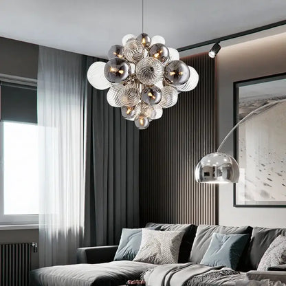 Modern ribbed glass ball ceiling chandelier for dining room