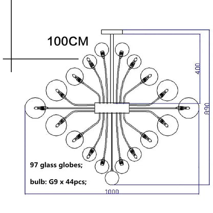Modern ribbed glass ball ceiling chandelier for dining room
