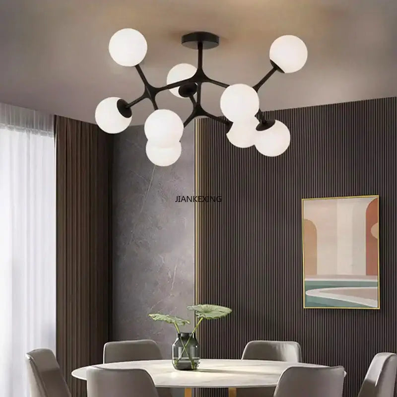 Modern black glass ball ceiling chandelier for living room