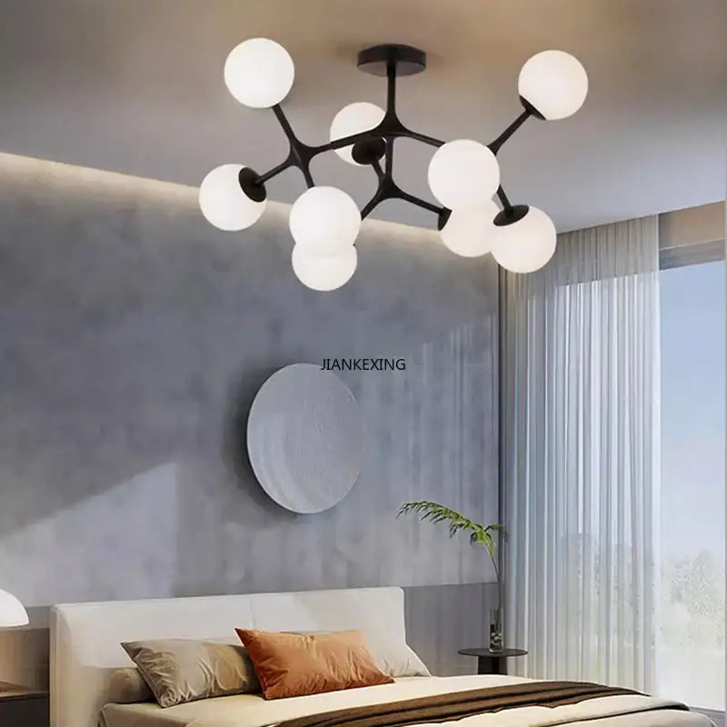 Modern black glass ball ceiling chandelier for living room