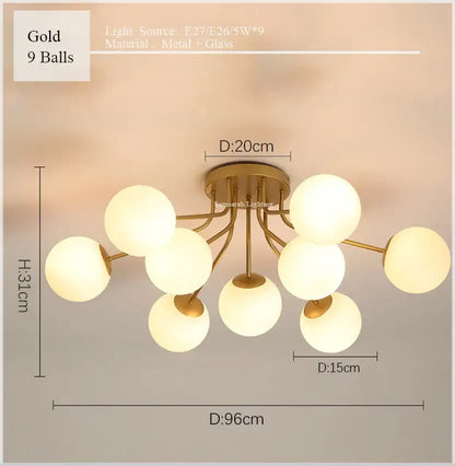 Modern cluster glass ball ceiling light for living room