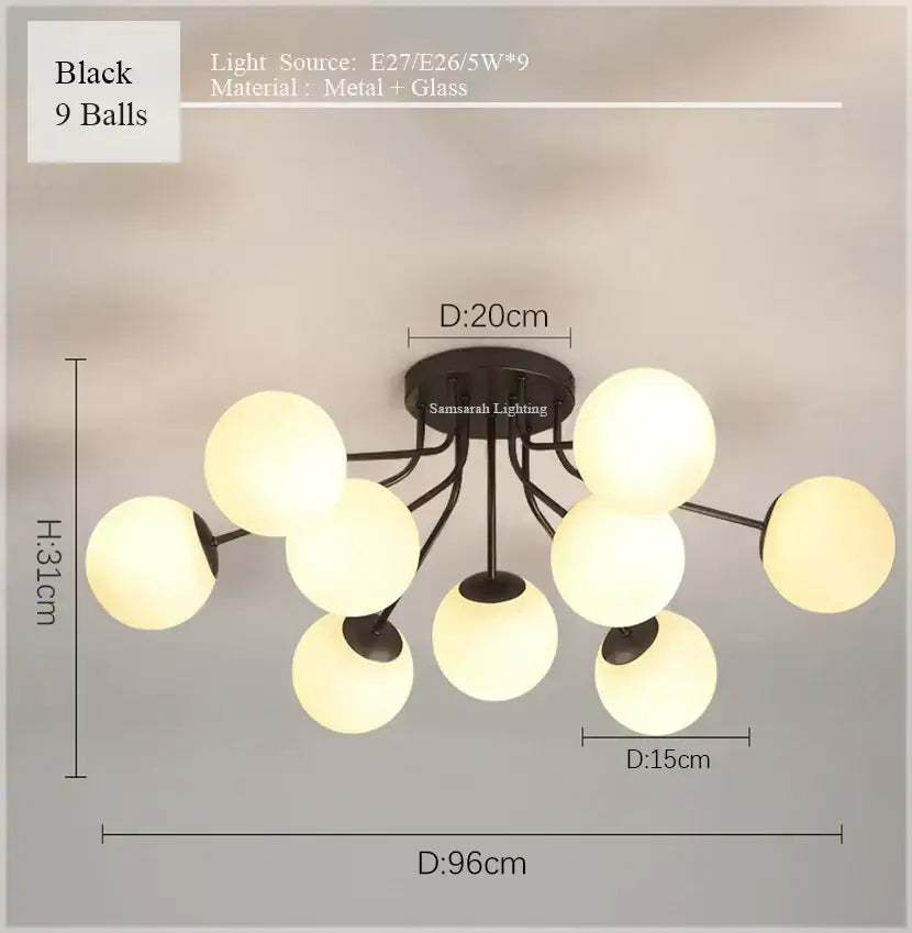 Modern cluster glass ball ceiling light for living room