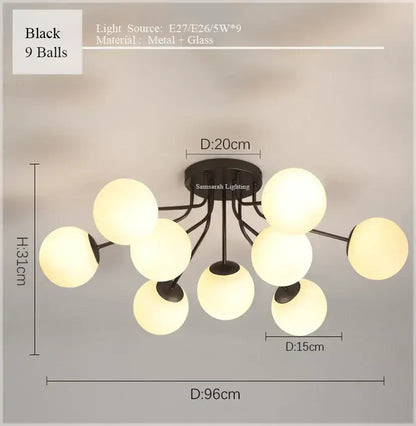 Modern cluster glass ball ceiling light for living room