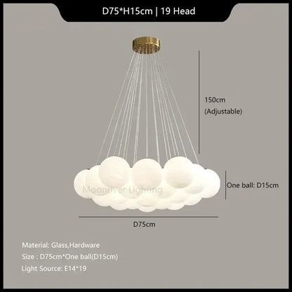 Modern french white and gold glass ball pendant lights dining room