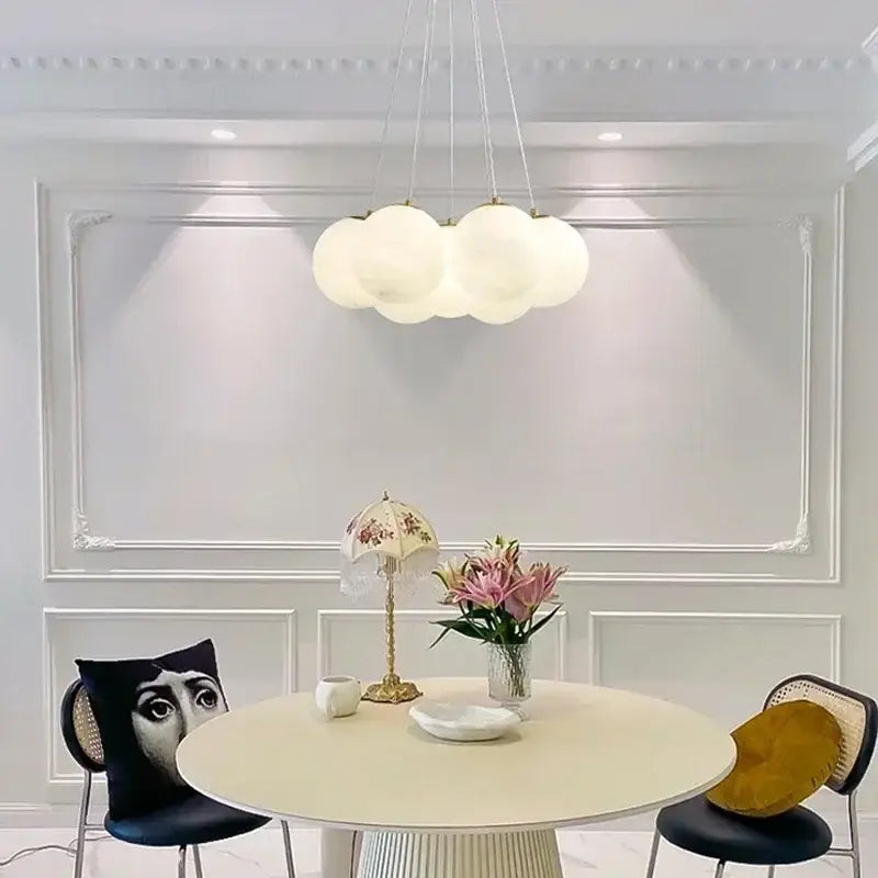 Modern french white and gold glass ball pendant lights dining room