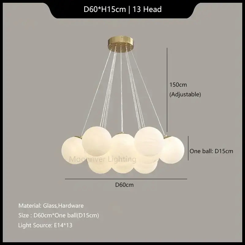Modern french white and gold glass ball pendant lights dining room