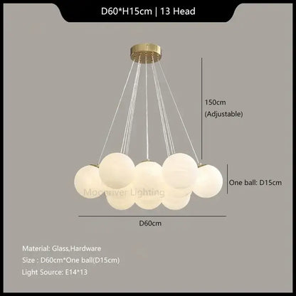 Modern french white and gold glass ball pendant lights dining room