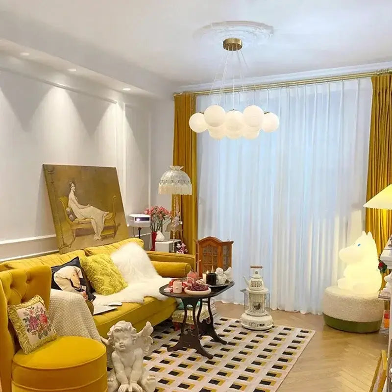 Modern french white and gold glass ball pendant lights dining room