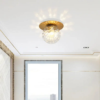 Modern brass hammered glass ball ceiling light bedroom