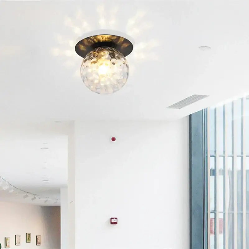 Modern brass hammered glass ball ceiling light bedroom