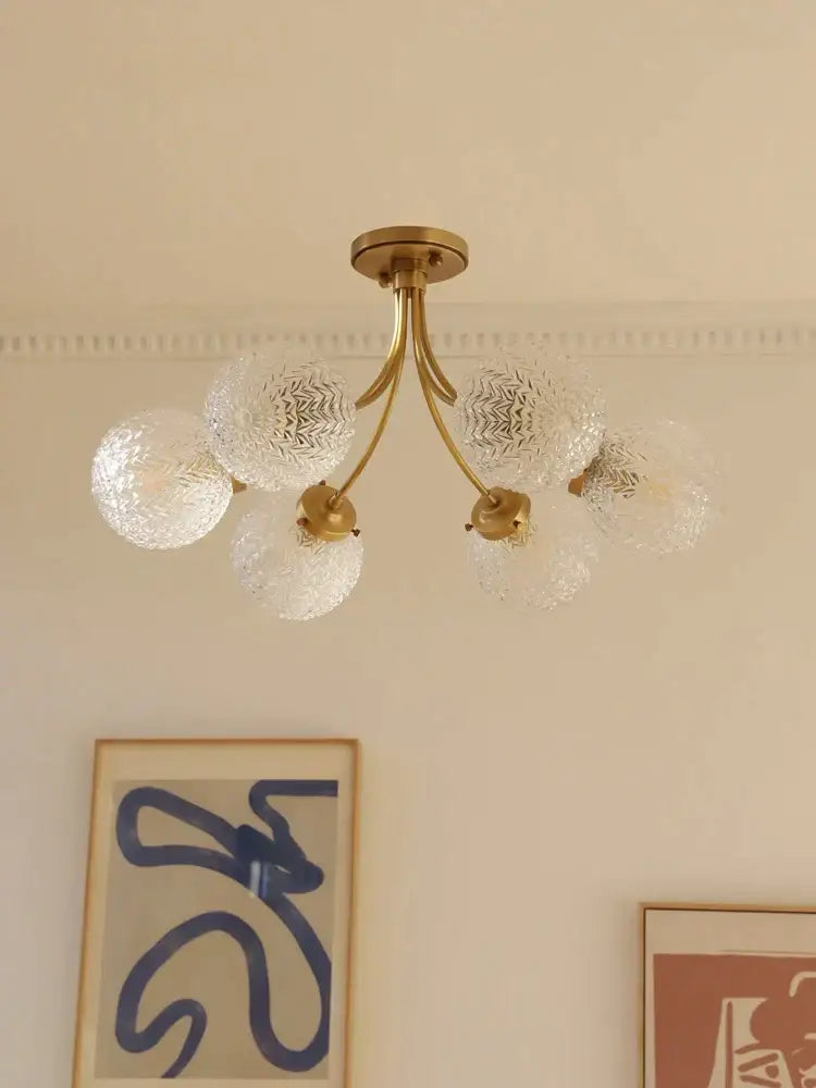 Modern brass five glass ball ceiling light for living room