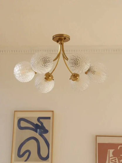 Modern brass five glass ball ceiling light for living room