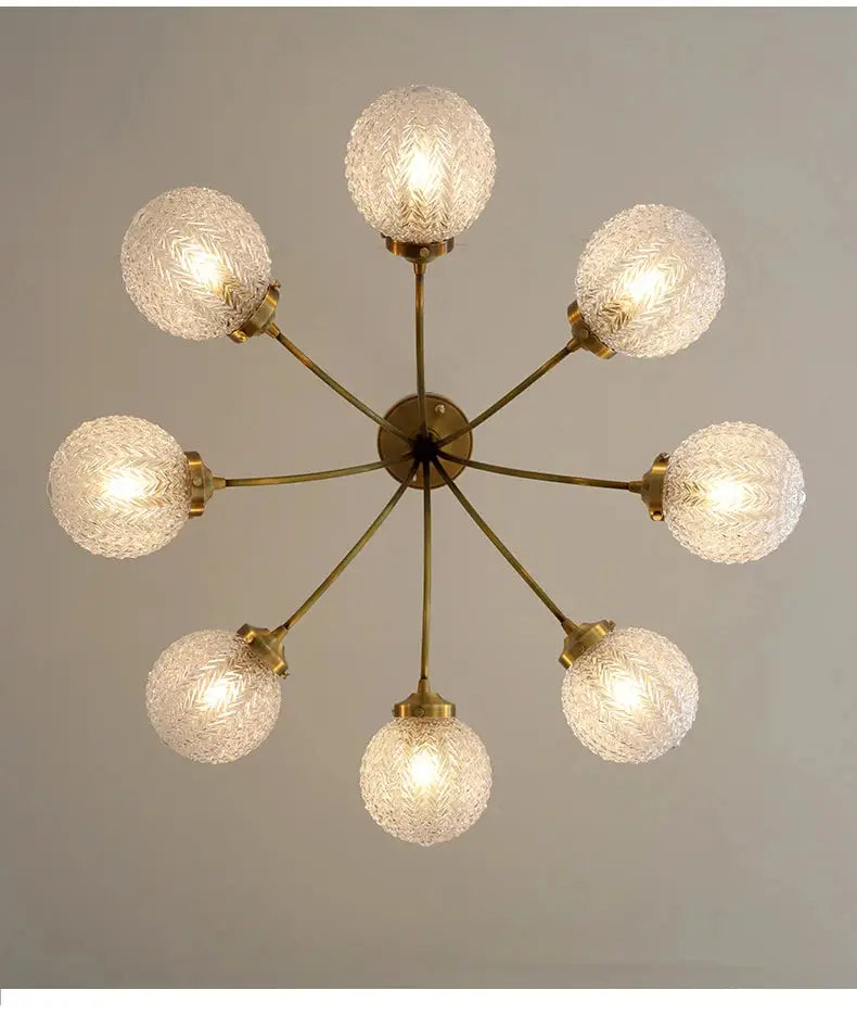Modern brass five glass ball ceiling light for living room
