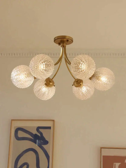 Modern brass five glass ball ceiling light for living room