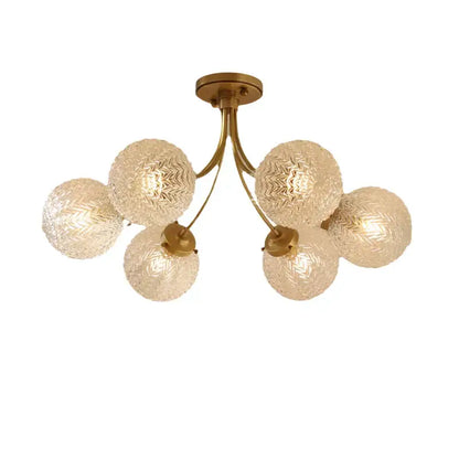 Modern brass five glass ball ceiling light for living room