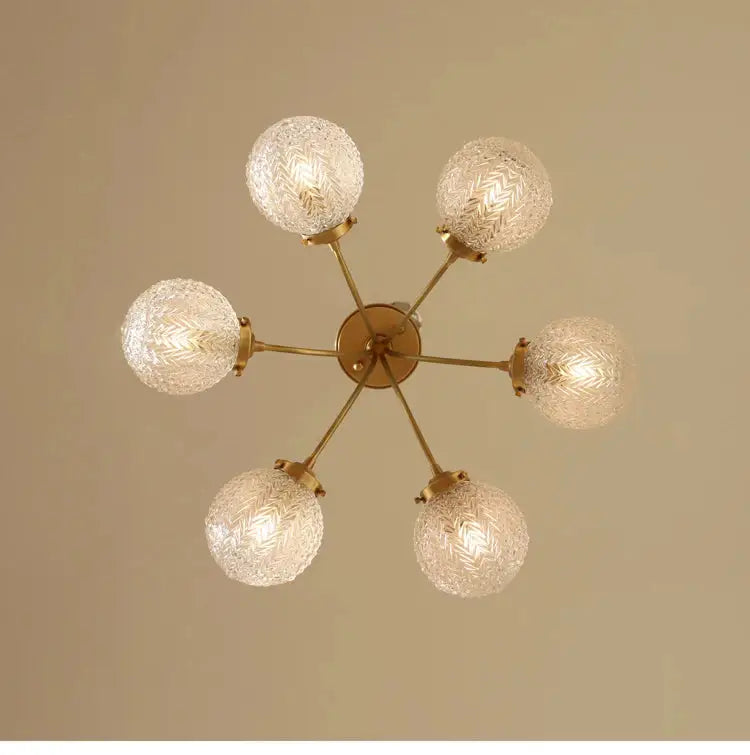 Modern brass five glass ball ceiling light for living room
