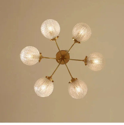 Modern brass five glass ball ceiling light for living room
