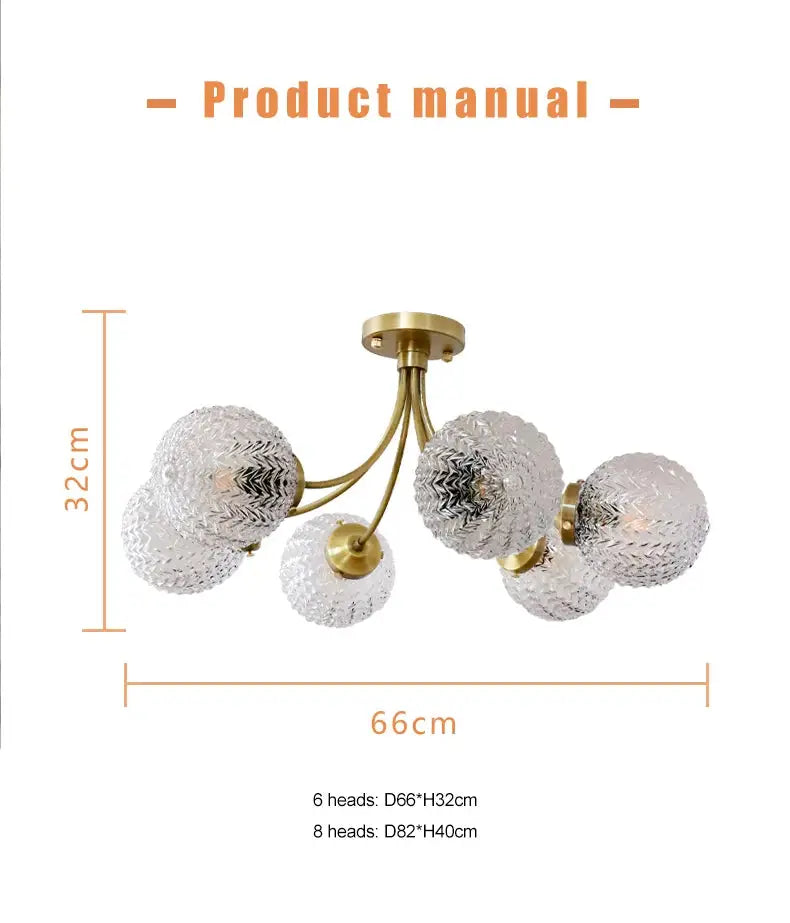 Modern brass five glass ball ceiling light for living room