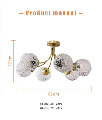 Modern brass five glass ball ceiling light for living room
