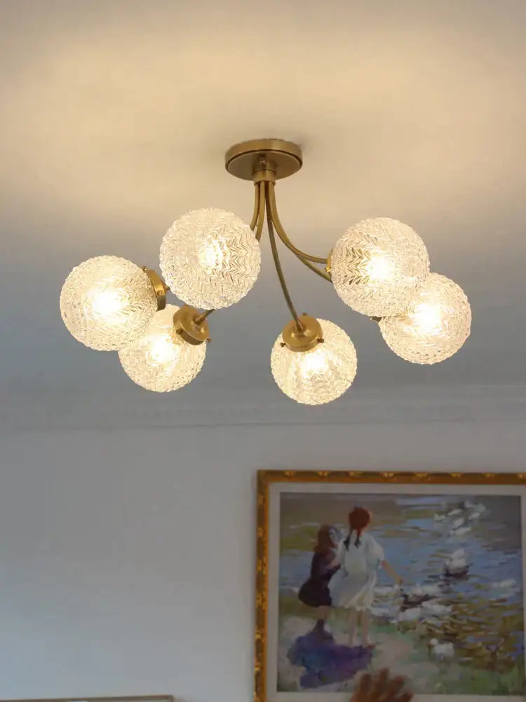 Modern brass five glass ball ceiling light for living room